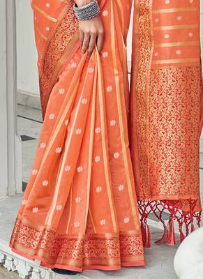 Orange woven organza saree with blouse 3
