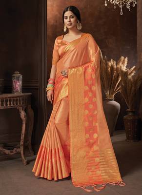 Orange woven organza saree with blouse 1