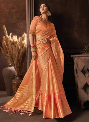 Orange woven organza saree with blouse 2