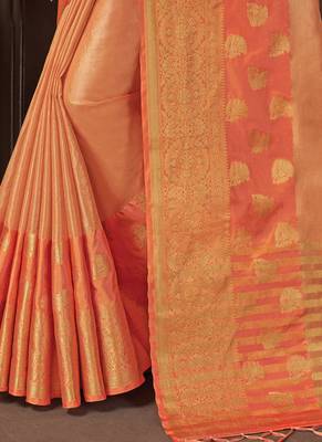 Orange woven organza saree with blouse 3