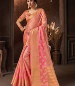 Pink woven organza saree with blouse