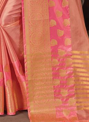 Pink woven organza saree with blouse 3