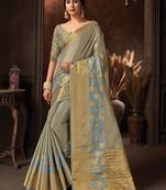 Grey woven organza saree with blouse