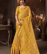 Yellow woven organza saree with blouse