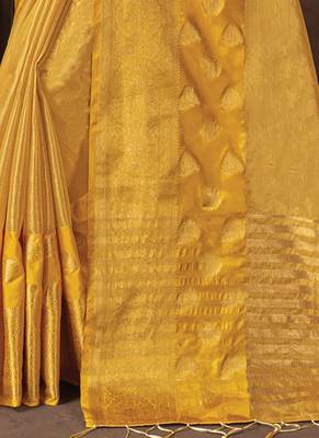 Yellow woven organza saree with blouse 3