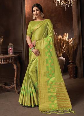 Light green woven organza saree with blouse 1