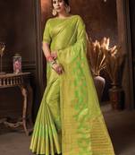 Light green woven organza saree with blouse