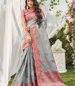 Grey woven organza saree with blouse