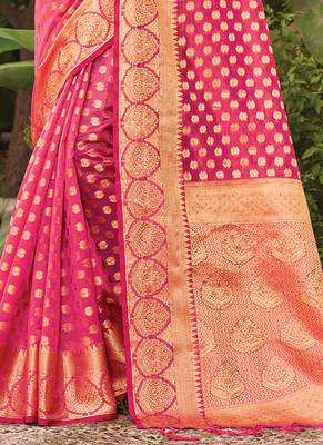 Pink woven organza saree with blouse 3