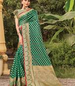Green woven organza saree with blouse