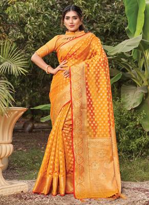 Mustard woven organza saree with blouse 1