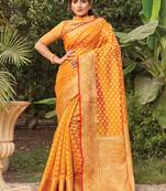 Mustard woven organza saree with blouse
