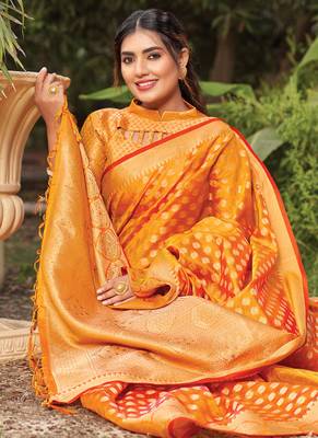 Mustard woven organza saree with blouse 2