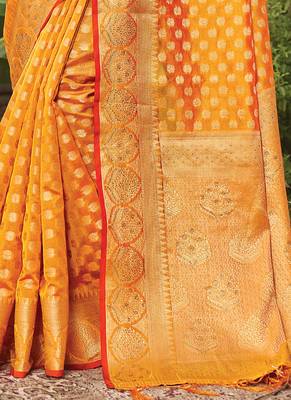 Mustard woven organza saree with blouse 3