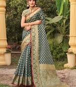 Grey woven organza saree with blouse