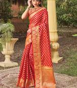 Red woven organza saree with blouse