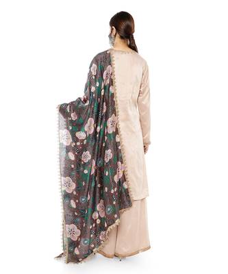 Beige printed chanderi ethnic-kurtis 3
