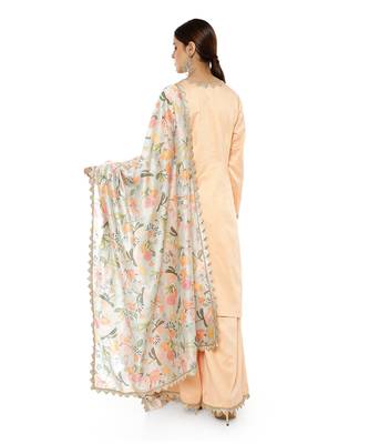 Peach Colour Chanderi Stripe Kurta with Palazzo and Aqua Handpaint Printed Silkmul Dupatta 3