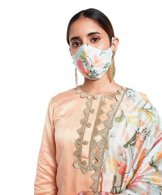 Peach Colour Chanderi Stripe Kurta with Palazzo and Aqua Handpaint Printed Silkmul Dupatta 5