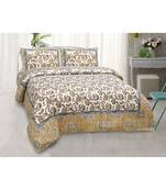 JAIPUR FABRIC Golden Vector Floral Seamless Summer Pure Cotton King Size Bedsheet With 2 Pillow Covers