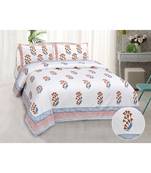JAIPUR FABRIC Charning Rose Mustard Fine Cotton Hand Block King Size Bedsheet Set With 2 Pillow Covers