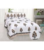 JAIPUR FABRIC Organic Brown Floral Fine Cotton Hand Block King Size Bedsheet Set With 2 Pillow Covers