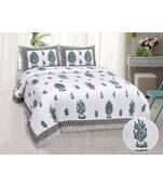 JAIPUR FABRIC Good Nature Firozi Fine Cotton Hand Block King Size Bedsheet Set With 2 Pillow Covers