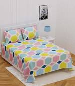 JAIPUR FABRIC Triangle Design Cream Super-soft Double bedsheet With 2 Pillow Covers