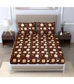 JAIPUR FABRIC Chocolate Brown Lotus Floral Super Soft Double Bedsheet With 2 Pillow Covers