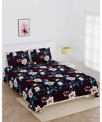 JAIPUR FABRIC Chocolate Brown Floral Super Soft Double Bedsheet With 2 Pillow Covers 1