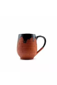 Esvar Stonecraft Handmade Ceramic Cotted Terracotta Coffee Mug with Traditional Bricks Design