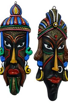 ESVAR STONECRAFT Present Pair of Terracotta Wall Hanging Mask of Delightful Multicoloured