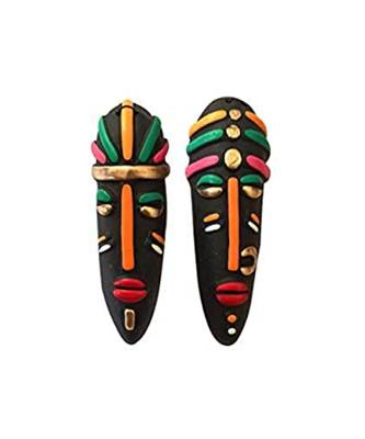 ESVAR STONECRAFT Present One Pair of Terracotta Wall Hanging Multicoloured Tribal Mask 1