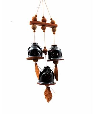 ESVAR STONECRAFT Present A Terracotta Ceramic Coated Black Wind Chimes With (THREE BELLS) 1