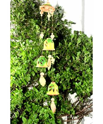 ESVAR STONECRAFT Present A Terracotta Ceramic Coated Green Wind Chimes With (THREE BELLS) 1