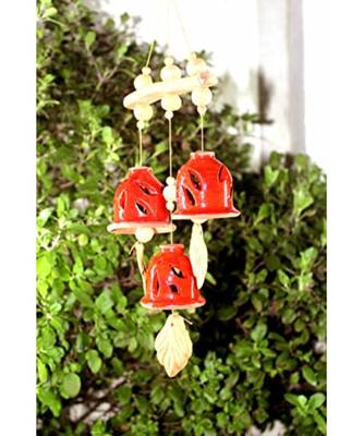 ESVAR STONECRAFT Present A Terracotta Ceramic Coated Red Wind Chimes With (THREE BELLS) 1