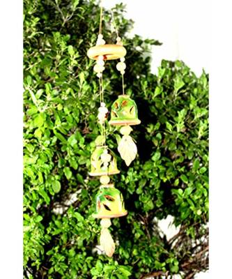 ESVAR STONECRAFT Present A Terracotta Ceramic Coated Green Wind Chimes With (THREE BELLS) 1