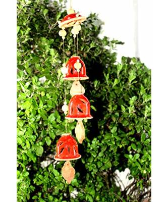 ESVAR STONECRAFT Present A Terracotta Ceramic Coated Red Wind Chimes With (THREE BELLS) 1