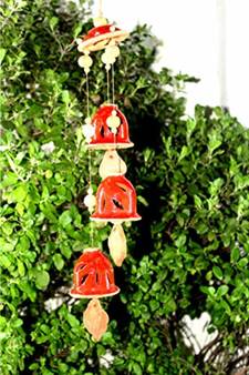 ESVAR STONECRAFT Present A Terracotta Ceramic Coated Red Wind Chimes With (THREE BELLS)