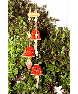 ESVAR STONECRAFT Present A Terracotta Ceramic Coated Red Wind Chimes With (THREE BELLS) 1