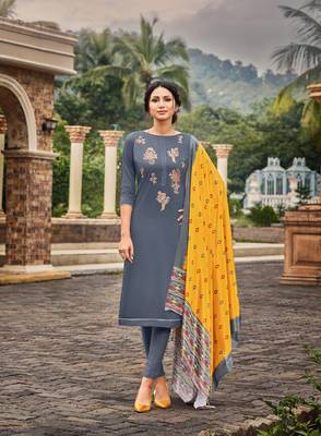 Grey embroidered silk cotton salwar 1