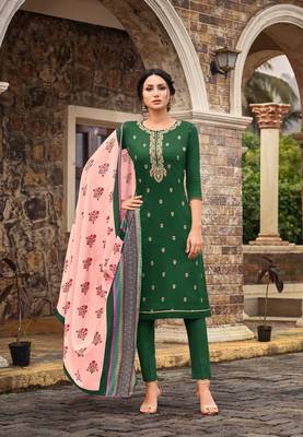 Green embroidered silk cotton salwar 1