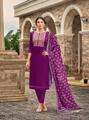 Purple embroidered silk cotton salwar 1