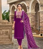 Purple embroidered silk cotton salwar