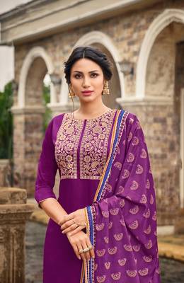 Purple embroidered silk cotton salwar 2