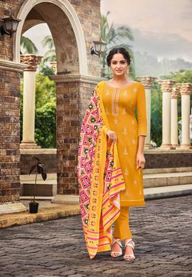 Mustard embroidered silk cotton salwar 1