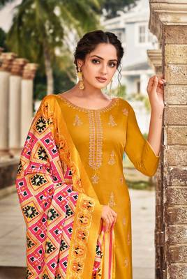 Mustard embroidered silk cotton salwar 2