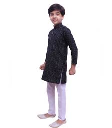 Black Printed Cotton Boys Kurta Pajama Set