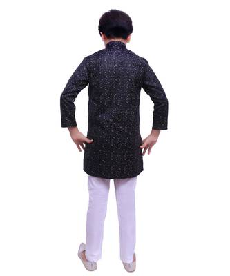 Black Printed Cotton Boys Kurta Pajama Set 4