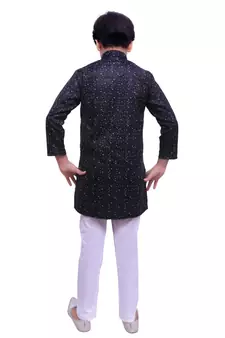 Black Printed Cotton Boys Kurta Pajama Set